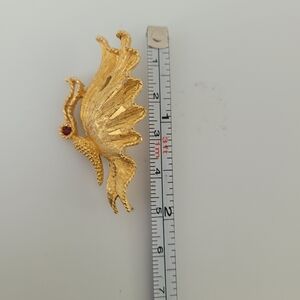 Vintage Mamselle Butterfly Brooch Pin w/ Red Rhinestone Eye in Gold Tone